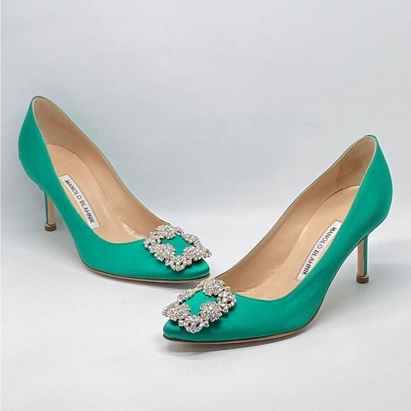 Manolo Blahnik Hangisi 70MM Embellished Satin Pumps size 36.5 - Picture 7 of 12